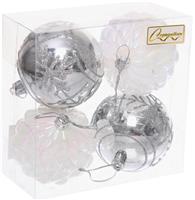 Набор елочных шаров 4шт 7см Метелица белый/серебро 201-5154