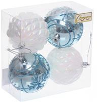 Набор елочных шаров 4шт 7см Метелица белый/голубой 201-5153