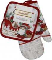 Комплект для кухни: рукавица 27см, прихватка 17х17см Коллекция: Рождественские гномы, КИТАЙ, код 01210070222, штрихкод 691212985845, артикул УТ-00553109