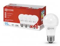 Лампа 15W LED-A60-VC 4PACK 15Вт 230В Е27 6500К 1430Лм (4шт./упак) IN HOME, Китай, код 05103010252, штрихкод 469061204769, артикул 4690612047690