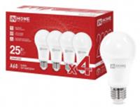 Лампа LED-A60-VC 4PACK 25Вт 230В Е27 4000К 2380Лм (4шт./упак) IN HOME, Китай, код 05103010266, штрихкод 469061206307, артикул 4690612063072