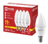 Лампа 11W LED-СВЕЧА-VC 4PACK 11Вт 230В Е14 3000К 1050Лм (4шт./упак) IN HOME, Китай, код 05103030211, штрихкод 469061206310, артикул 4690612063102