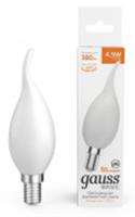 4,5W Лампа Gauss Basic Filament Свеча на ветру 380lm 2700К Е14 milky LED, КИТАЙ, код 05103030186, штрихкод 461012256203, артикул 1045115