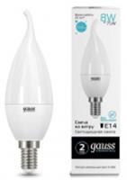 8W Лампа Gauss Elementary Свеча на ветру 540lm 4100K Е14 LED, КИТАЙ, код 05103030182, штрихкод 462712837796, артикул 34128