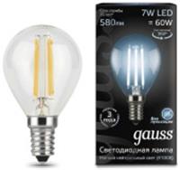 Лампа Gauss Filament Шар 7W 580lm 4100К Е14 LED (3шт в уп), КИТАЙ, код 05103050115, штрихкод 461012256244, артикул 105901207T
