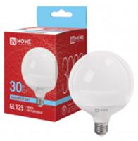Лампа LED-GL125-VC 30Вт 230В Е27 6500К 3000Лм 125мм IN HOME, Китай, код 05103260185, штрихкод 469061206402, артикул 4690612064024