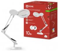 Лампа настольная на осн + струбцина PLUS ССО-22Б-ЛП 10Вт 3000-6500К, 5х лупа, с адап БЕЛЫЙ IN HOME, Китай, код 0521200364, штрихкод 469061205814, артикул 4690612058146