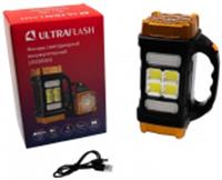 Фонарь аккумуляторный Ultraflash LED38100 черный/охра, 76LED+4COB, 4 режима, Type-C, PowerBank, пласт., короб., Китай, код 05217010118, штрихкод 489525780190, артикул 15950
