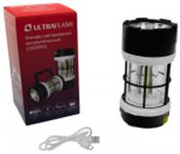 Фонарь аккумуляторный Ultraflash LED38102 черный/белый, LED+3COB, 5 режимов, Micro-USB, PowerBank, пластик, кор., Китай, код 05217010120, штрихкод 489525780192, артикул 15952