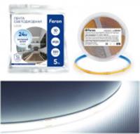 Лента светодиодная 320SMD(2110) 10Вт/м 24V 5000*8*1.8мм IP20 6500К, LS530 FERON, Китай, код 05228260038, штрихкод 465575292770, артикул 48265