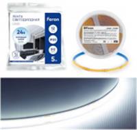 Лента светодиодная 512SMD(2110) 12Вт/м 24V 5000*10*1.8мм IP20 6500К, LS530 FERON, Китай, код 05228260037, штрихкод 465778812880, артикул 48968