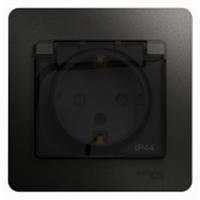 Розетка с заземлением с крышкой (шторки) Glossa Антрацит 16А, IP44, Россия, код 05401490017, штрихкод 360648543660, артикул SE GSL000748