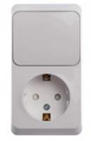 Блок выключателя 1 клавиша + розетка с/з со шторками Этюд белый SE BPA16-201B, Россия, код 05402180047, штрихкод 360648098127