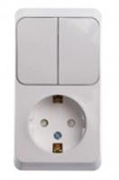 Блок выключателя 2 клавиши + розетка с/з со шторками белый Этюд SE BPA16-202B, Россия, код 05402180049, штрихкод 360648098129