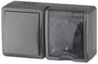 Блок выключатель 1 клавиша+розетка с заземлением IP54 ЭРА Expert 16A, серый 11-7401-03, Китай, код 05402210000, штрихкод 505594556692, артикул Б0020734