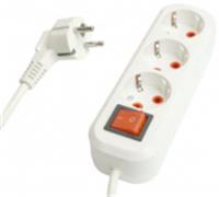 Удлинитель с выключателем Stekker (3 с/з, 3м , ПВС 3x1) белый HM07-31-03, Китай, код 05705020060, штрихкод 465780114576, артикул 49354