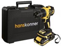 Дрель аккумуляторная бесщеточная Hanskonner HCD2065C, 18В, 60Нм, пл.патрон, 2х2Ач, кейс, 1BatterySystem, Китай, код 0632000129, штрихкод 460301013500
