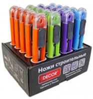 Нож DECOR строительный 18 мм, 0,6 мм, цвет в ассортименте, Россия, код 0670300163, штрихкод 460781410611, артикул 113-500