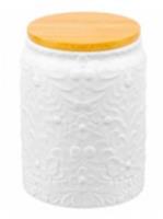 Банка для хранения 1,1 л 12х12х16,4 см с бамбуковой крышкой с силиконовым уплотнителем, белая матовая Состав: Керамика, Китай, код 4010300151, штрихкод 463013918533, артикул 111023