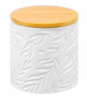 Банка для хранения 430 мл 10х10х11 см с бамбук. крышка с силиконовым уплотнителем, белая, керамика, Китай, код 4010300154, штрихкод 463013918511, артикул 111012