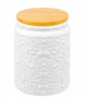 Банка для хранения 450 мл 9х9х12 см с бамбуковой крышкой с силиконовым уплотнителем, белая матовая, керамика, Китай, код 4010300152, штрихкод 463013918529, артикул 111021