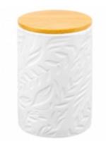 Банка для хранения 750 мл 10х10х15 см с бамбуковой крышкой с силиконовым уплотнителем, белая, керамика, Китай, код 4010300155, штрихкод 463013918517, артикул 111015