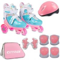 Набор роликов-квадов CITYRIDE,шлем,защита,сумка,кол.PU,пласт.мыс,роз-гол (31-34), КИТАЙ, код 74002030009, штрихкод 466029565200, артикул JB9000108