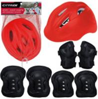 Набор шлем + защита City Ride из трёх предметов, в сетке, красный/чёрный, КИТАЙ, код 74002060000, штрихкод 466029565213, артикул JB0212338