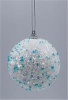 Елочная игрушка шар Ø 8 см белый с мятным бисером пенопласт, Китай, код 75002092795, штрихкод 871383286875, артикул 86875