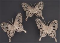 Набор украшений Моя Ёлочка новогодних Бабочки 3шт 9х8см, шампань арт.10123-1755 Код271867, КИТАЙ, код 75002092883, штрихкод 468046619787, артикул 271867