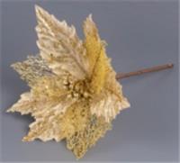 Украшение Моя Ёлочка новогоднее Цветок Пуансеттия 26х15см, золото арт.2024-0232 Код272991, КИТАЙ, код 75002092879, штрихкод 468046624060, артикул 272991