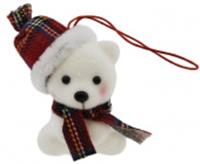 Украшение новогоднее, подвесное: Белый мишка в клетчатой шапке Цвет: белый+красный Размер: 6х3,5х6см, КИТАЙ, код 75002092853, штрихкод 691757333891, артикул 23A-3109A
