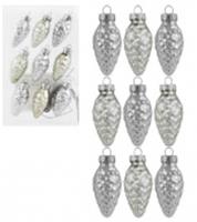 Елочное украшение Шишки 9шт 2,5х2,5х4,5см Цвет: серебро (стекло), КИТАЙ, код 75002170900, штрихкод 695663871861, артикул CONE-4009-3