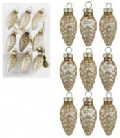 Елочное украшение Шишки 9шт 2,5х2,5х4,5см Цвет: шампань (стекло), КИТАЙ, код 75002170899, штрихкод 694354342582, артикул CONE-4009-2