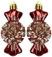 Елочные украшения 2шт Конфетки 3.8х2.4х8.5см Цвет: красно-рыжий, КИТАЙ, код 75002170903, штрихкод 690272295290, артикул SYQB-012160