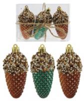 Елочные украшения 3шт 3,8х3,8х8,4см Шишки Цвет: изумрудный/карамельный, КИТАЙ, код 75002170898, штрихкод 692268247045, артикул SY23QJHB-238