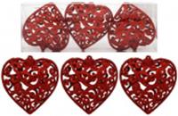Елочные украшения Ажурные сердца 3шт, 10,2х4,6х10,2см Цвет: красный, КИТАЙ, код 75002170896, штрихкод 692402358592, артикул AR3/179L1003MG/R