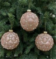 Шар стеклянный Ø 10 см светло-розовый с бусинами и золотой патиной (мин. партия 6 шт), Китай, код 75009060091, штрихкод 871383213065, артикул 13065