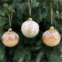 Шар стеклянный коричневый/кремовый с листьями Ø 8 см 2 вида (мин. партия 9 шт), Китай, код 75009060094, штрихкод 871383213033, артикул 13033