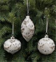 Шар/капля/шар-луковка стеклянный Ø 8 см белый с узором 3 вида (мин. партия 9 шт), Китай, код 75009060097, штрихкод 871383213055, артикул 13055