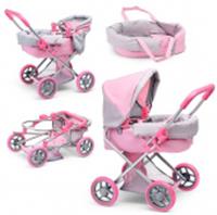 9369 Коляска-люлька для кукол, металлическая, с корзиной, цвет серо-розовый Melobo, КИТАЙ, код 83502050024, штрихкод 693301031228, артикул 9369