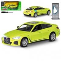 JB1251677 Машинка метал1:34 BMW I4 M50 с зарядной станцией, желтый, свет, звук, откр. двери и капот,, КИТАЙ, код 83505040505, штрихкод 469901251677, артикул JB1251677