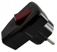 Вилка угловая с выключателем DORI с/з, черная 16А 16696, Китай, код 0581200118, штрихкод 460711631669