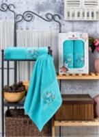 Комплект полотенец Merzuka махровых в коробке (50x90/1)(70х140/1) 2 шт Maria (бирюзовый), Турция, код 01207050502, штрихкод 868107242744, артикул 11784