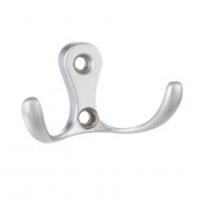Крючок мебельный двухрожковый, матовый хром KR-0010-SC, Китай, код 06401010079, штрихкод 469060225490, артикул KR-0010-SC